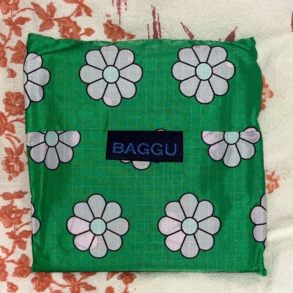 Baggu Green Floral Standard Reusable Tote NEW NWOT